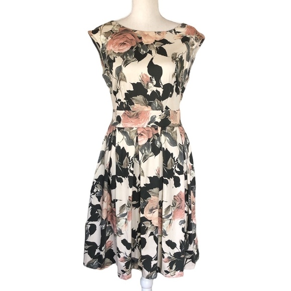 NWT MODCLOTH CLOSET LONDON Dress Women’s Size 8 Pink Floral Fit & Flare Skater - Picture 1 of 15